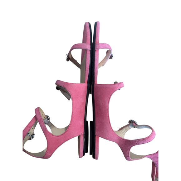 Jimmy Choo Naia Pink Suede Crystal Buckle Gladiator Flat Sandals 39 - Picture 6 of 11